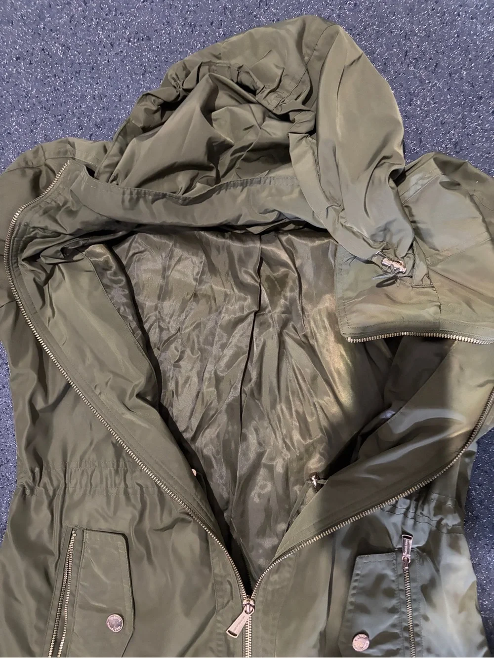 Michael Kors Olive Green Hooded Utility rain Jacket